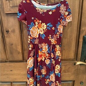 Floral Kids Dress - Burgundy and Orange
